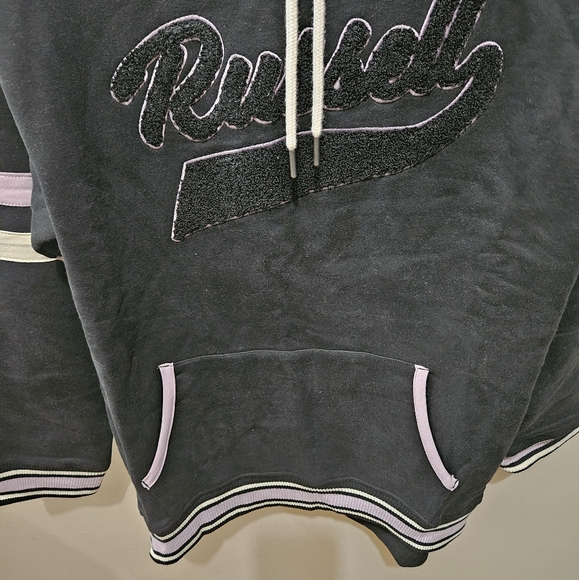 Russell Athletic Black Purple Heavy Fleece Lined Long Sweatshirt Hoodie XLarge - Picture 5 of 13
